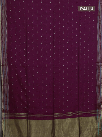 Bengal cotton saree dark magenta pink with thread woven buttas and thread & zari woven border