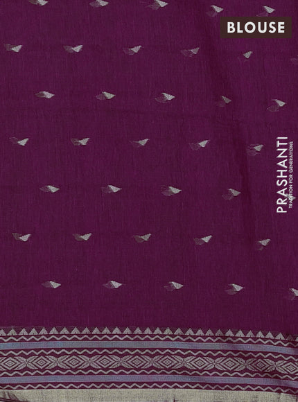 Bengal cotton saree dark magenta pink with thread woven buttas and thread & zari woven border