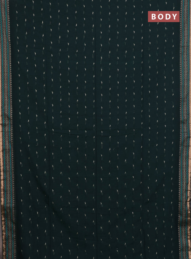 Bengal cotton saree bottle green with thread woven buttas and thread & zari woven border