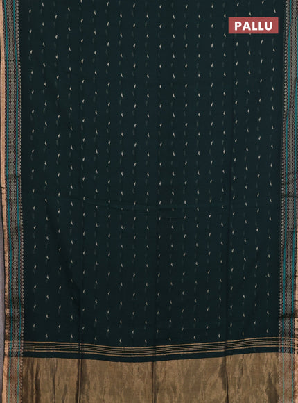 Bengal cotton saree bottle green with thread woven buttas and thread & zari woven border
