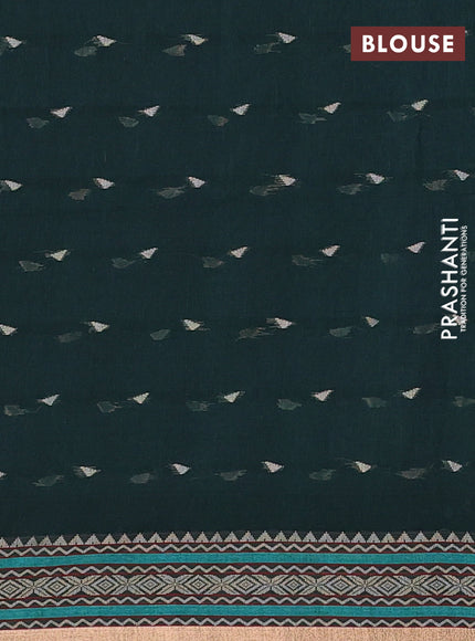 Bengal cotton saree bottle green with thread woven buttas and thread & zari woven border