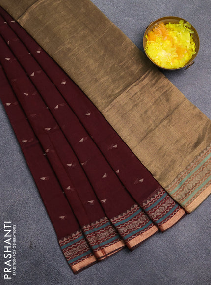 Bengal cotton saree deep maroon with thread woven buttas and thread & zari woven border