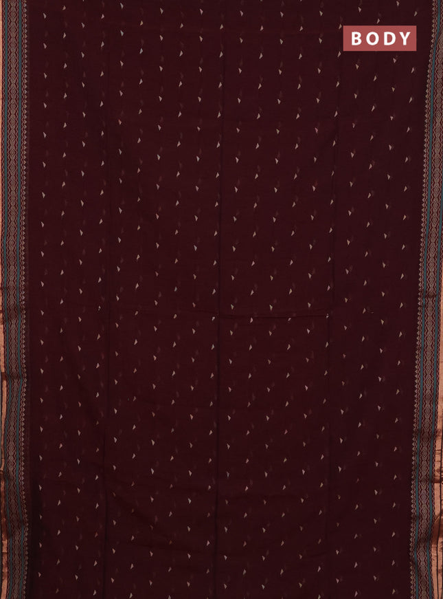 Bengal cotton saree deep maroon with thread woven buttas and thread & zari woven border