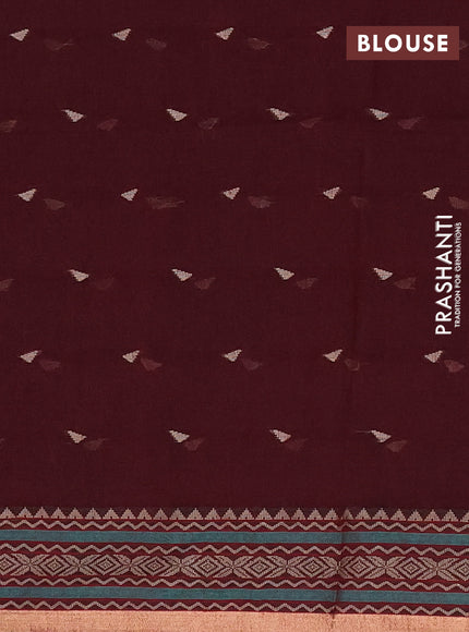 Bengal cotton saree deep maroon with thread woven buttas and thread & zari woven border