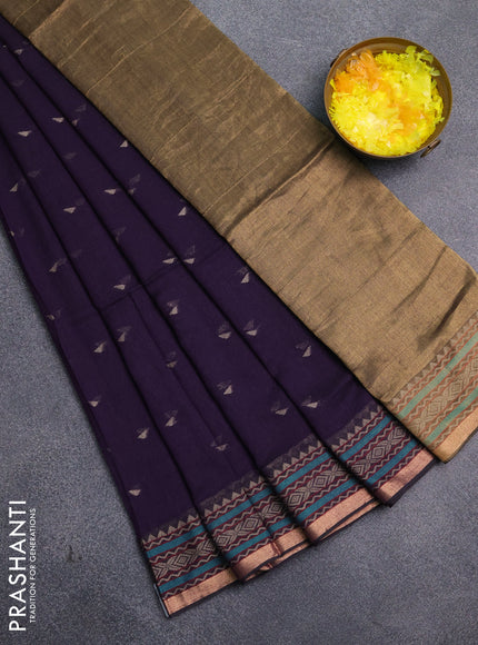 Bengal cotton saree deep violet with thread woven buttas and thread & zari woven border