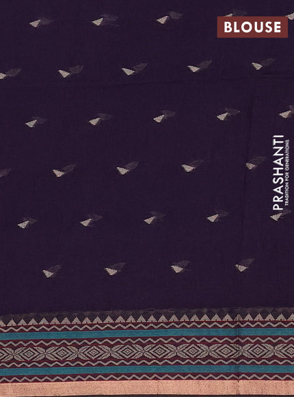 Bengal cotton saree deep violet with thread woven buttas and thread & zari woven border