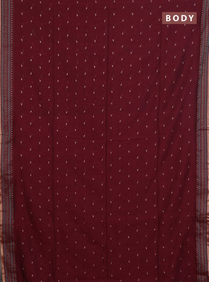 Bengal cotton saree maroon with thread woven buttas and thread & zari woven border