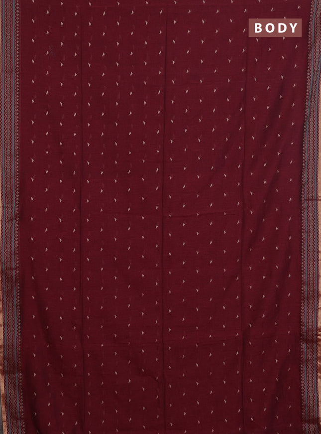 Bengal cotton saree maroon with thread woven buttas and thread & zari woven border