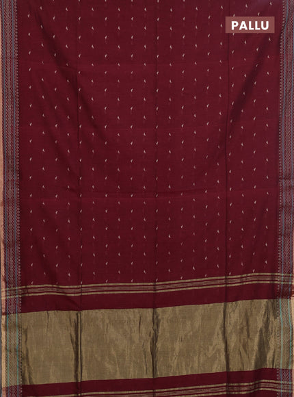 Bengal cotton saree maroon with thread woven buttas and thread & zari woven border