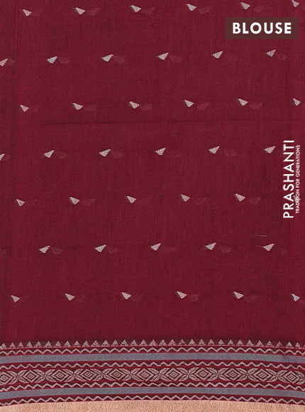 Bengal cotton saree maroon with thread woven buttas and thread & zari woven border