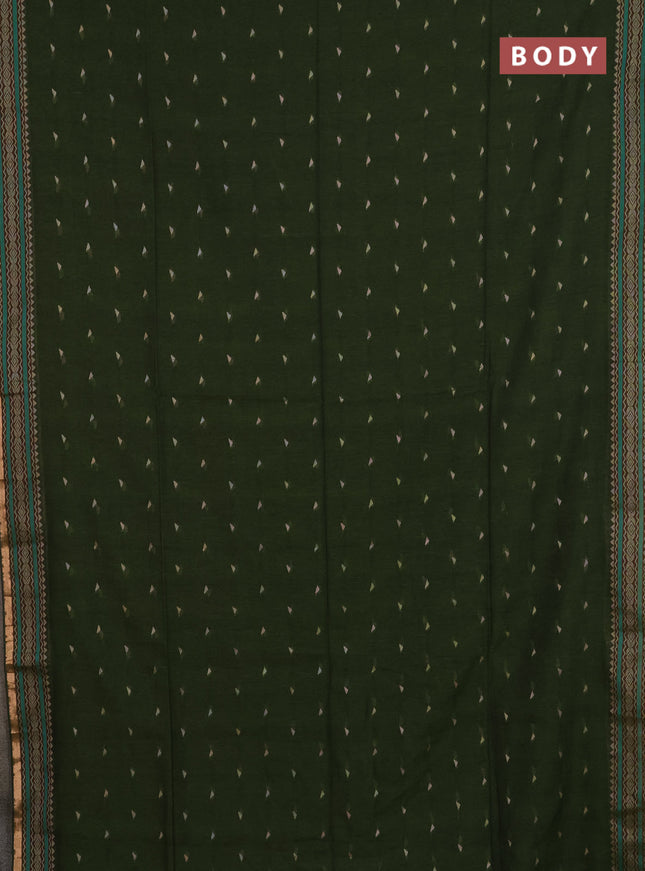 Bengal cotton saree mehendi green with thread woven buttas and thread & zari woven border