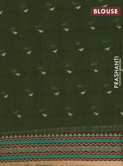 Bengal cotton saree mehendi green with thread woven buttas and thread & zari woven border
