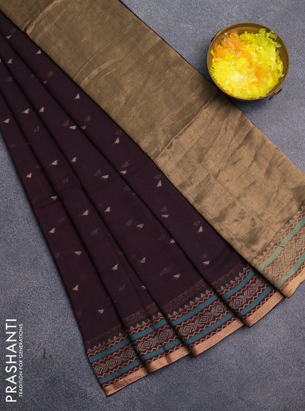 Bengal cotton saree deep wine shade with thread woven buttas and thread & zari woven border
