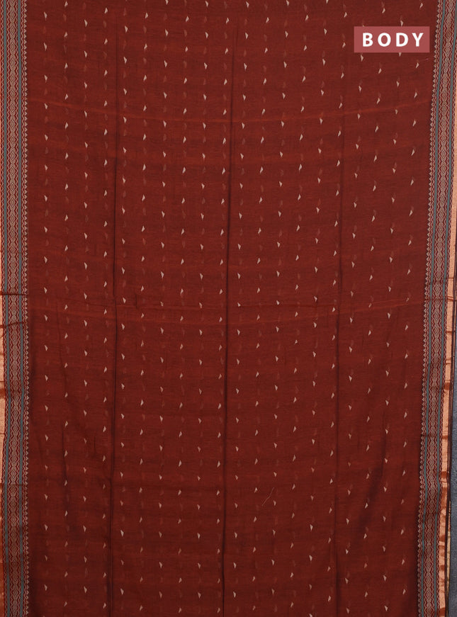 Bengal cotton saree rust shade with thread woven buttas and thread & zari woven border