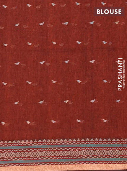 Bengal cotton saree rust shade with thread woven buttas and thread & zari woven border