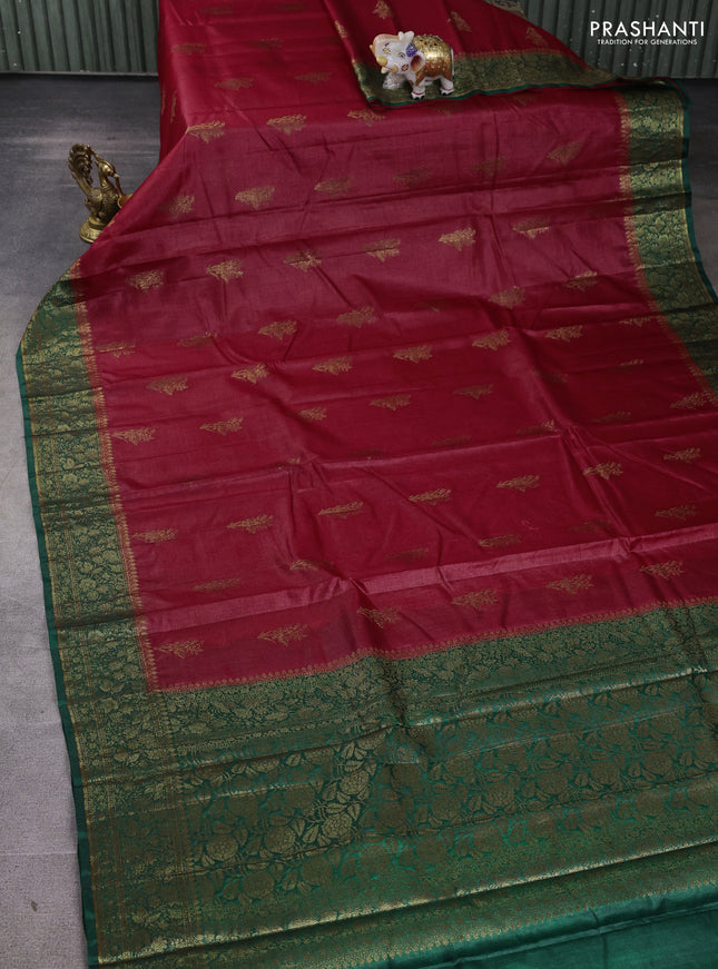 Banarasi tussar silk saree maroon and green with allover thread & zari woven buttas and woven border