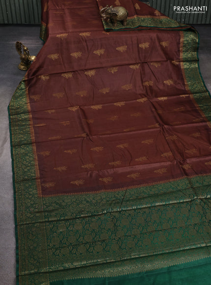 Banarasi tussar silk saree brown and green with allover thread & zari woven buttas and woven border