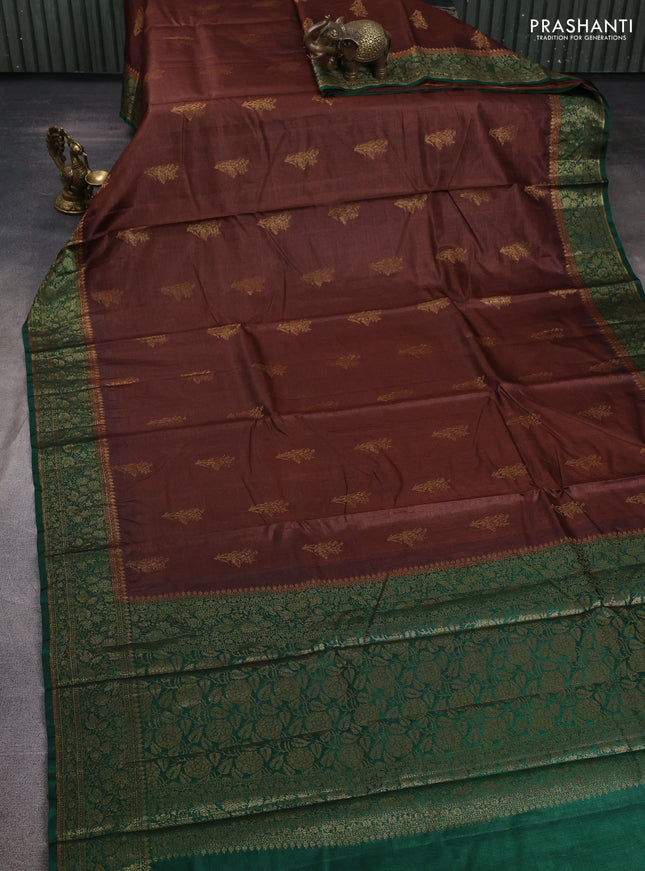 Banarasi tussar silk saree brown and green with allover thread & zari woven buttas and woven border