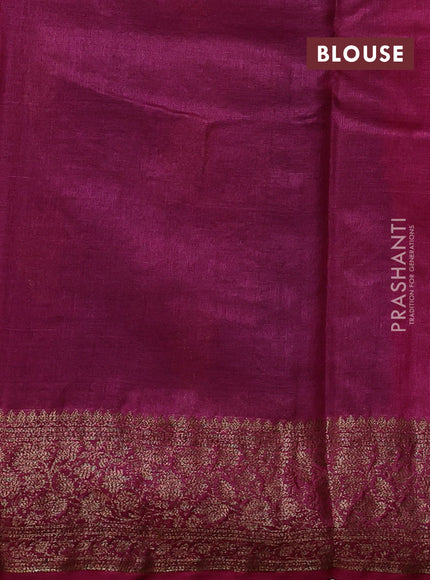Banarasi tussar silk saree peacock blue and magenta pink with allover thread & zari woven buttas and woven border
