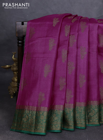 Banarasi tussar silk saree magenta pink and green with allover thread & zari woven buttas and woven border