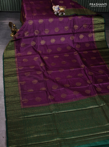 Banarasi tussar silk saree wine shade and green with allover thread & zari woven buttas and woven border