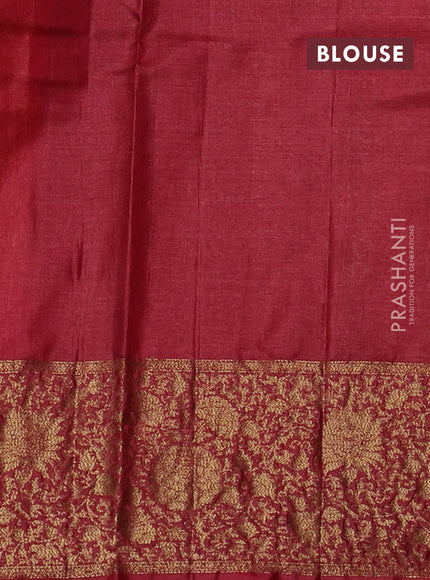 Banarasi tussar silk saree mustard yellow and maroon with allover thread & zari woven buttas and long woven border