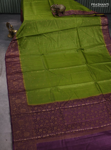 Banarasi tussar silk saree mehendi green and wine shade with allover thread & zari woven buttas and long woven border