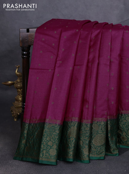 Banarasi tussar silk saree magenta pink and green with allover thread & zari woven buttas and long woven border
