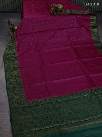 Banarasi tussar silk saree magenta pink and green with allover thread & zari woven buttas and long woven border