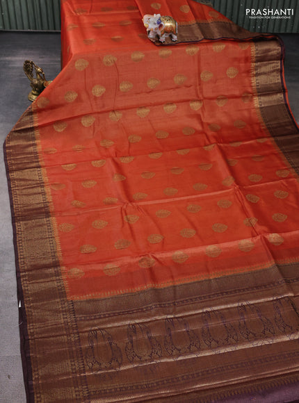 Banarasi tussar silk saree rustic orange and brown with allover thread & zari woven buttas and woven border