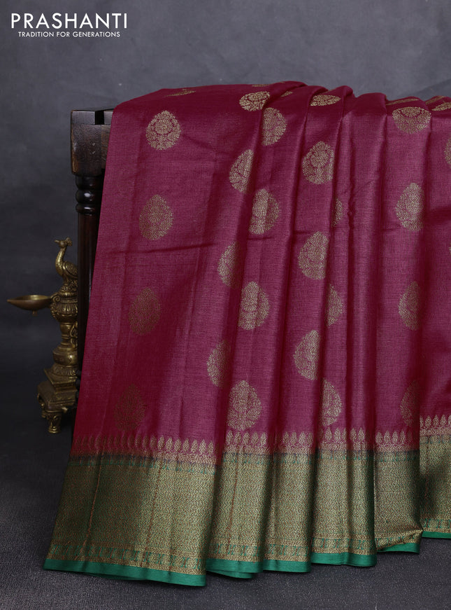 Banarasi tussar silk saree maroon and green with allover thread & zari woven buttas and woven border