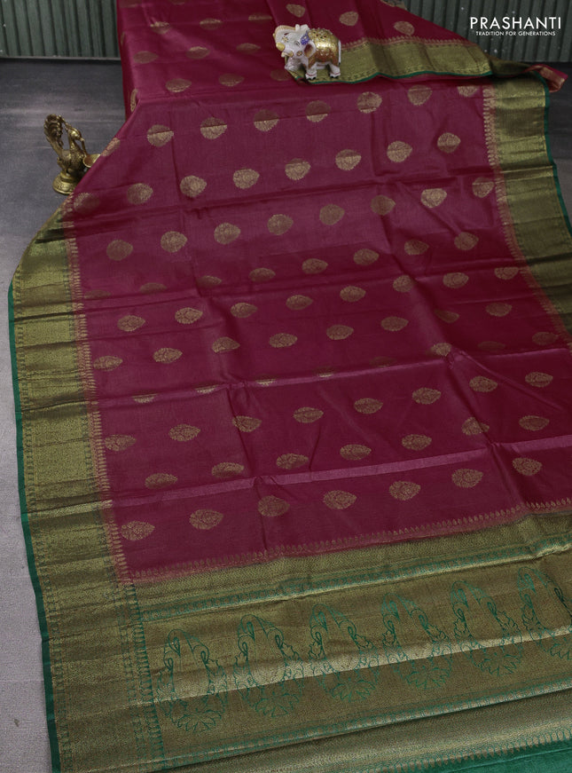 Banarasi tussar silk saree maroon and green with allover thread & zari woven buttas and woven border