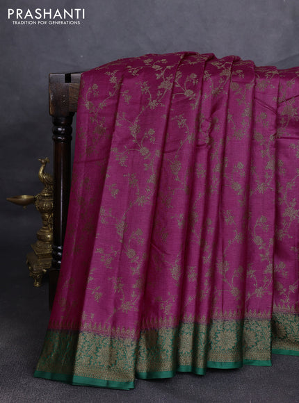 Banarasi tussar silk saree magenta pink and green with allover thread & zari weaves and woven border