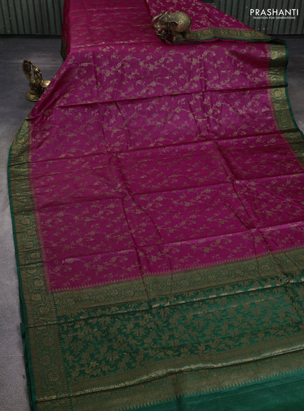 Banarasi tussar silk saree magenta pink and green with allover thread & zari weaves and woven border