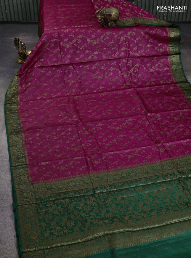 Banarasi tussar silk saree magenta pink and green with allover thread & zari weaves and woven border