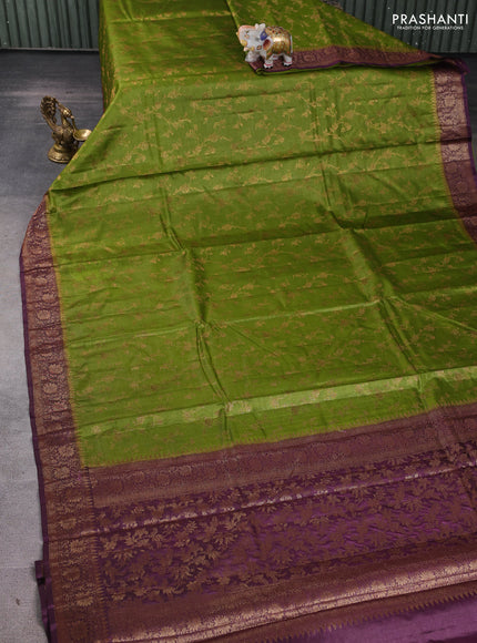 Banarasi tussar silk saree mehendi green and wine shade with allover thread & zari weaves and woven border