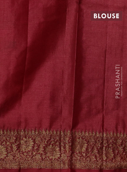 Banarasi tussar silk saree mustard yellow and maroon with allover thread & zari weaves and woven border