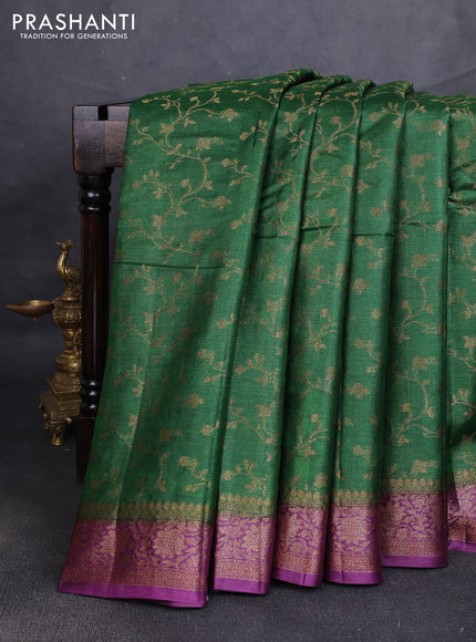 Banarasi tussar silk saree green and wine shade with allover thread & zari weaves and woven border