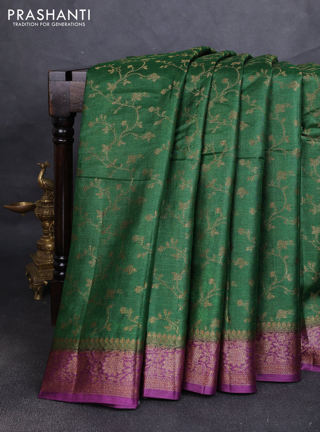 Banarasi tussar silk saree green and wine shade with allover thread & zari weaves and woven border