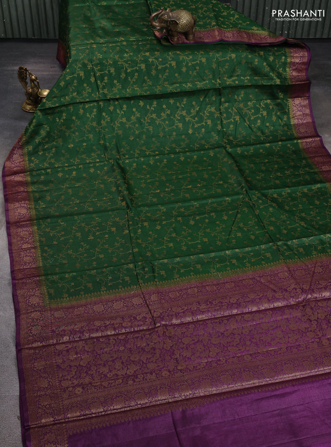 Banarasi tussar silk saree green and wine shade with allover thread & zari weaves and woven border