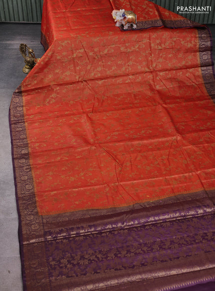 Banarasi tussar silk saree rustic orange and wine shade with allover thread & zari weaves and woven border