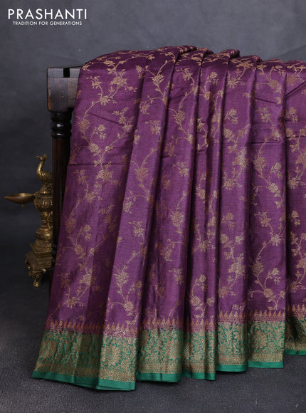 Banarasi tussar silk saree wine shade and green with allover thread & zari weaves and woven border