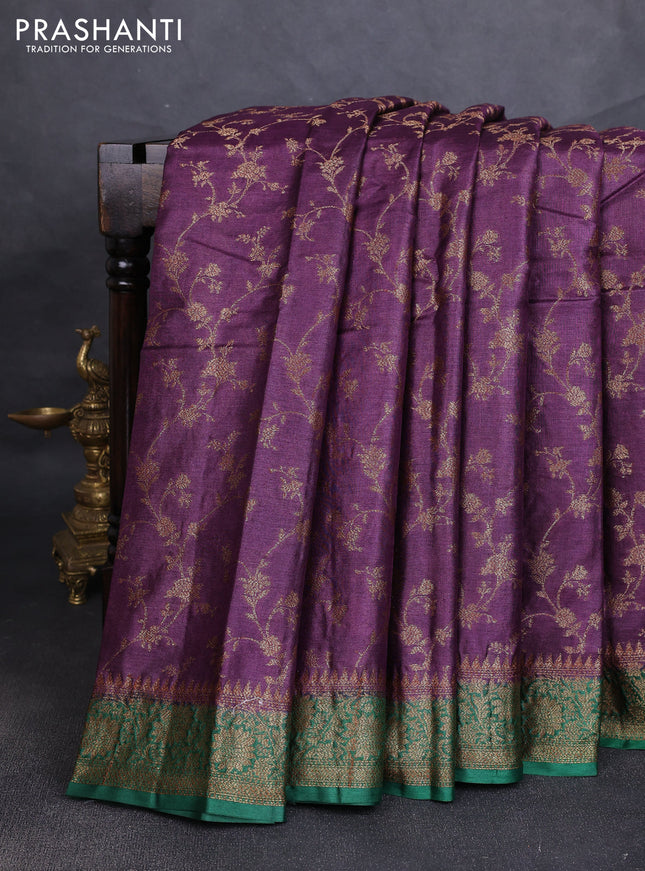 Banarasi tussar silk saree wine shade and green with allover thread & zari weaves and woven border