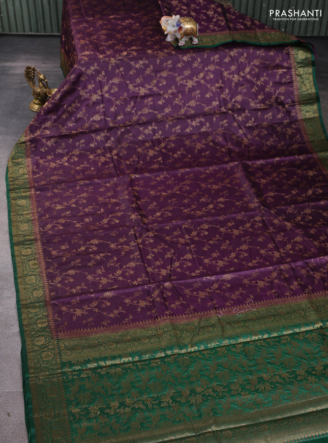 Banarasi tussar silk saree wine shade and green with allover thread & zari weaves and woven border