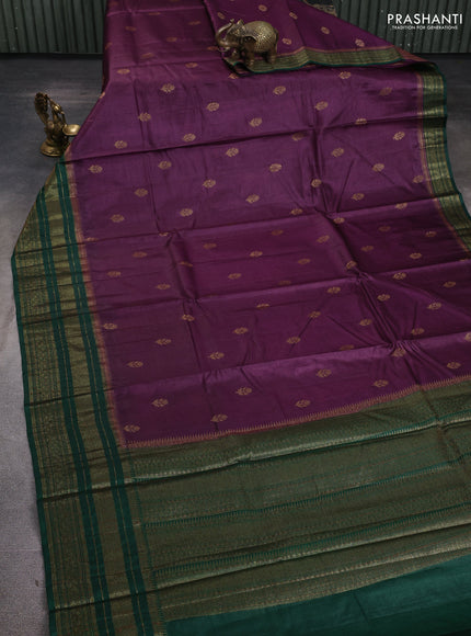 Banarasi tussar silk saree wine shade and green with allover thread & zari woven buttas and long woven border