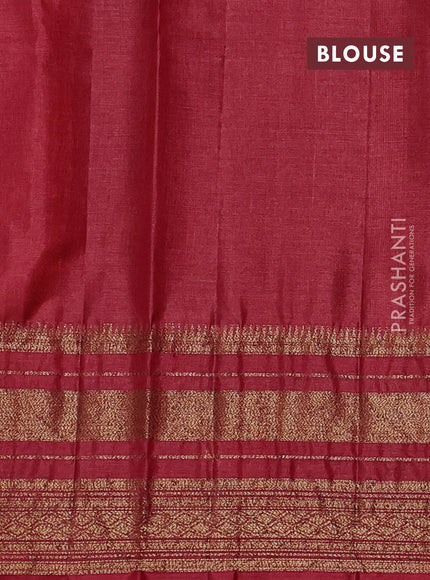 Banarasi tussar silk saree mustard yellow and maroon with allover thread & zari woven buttas and long woven border