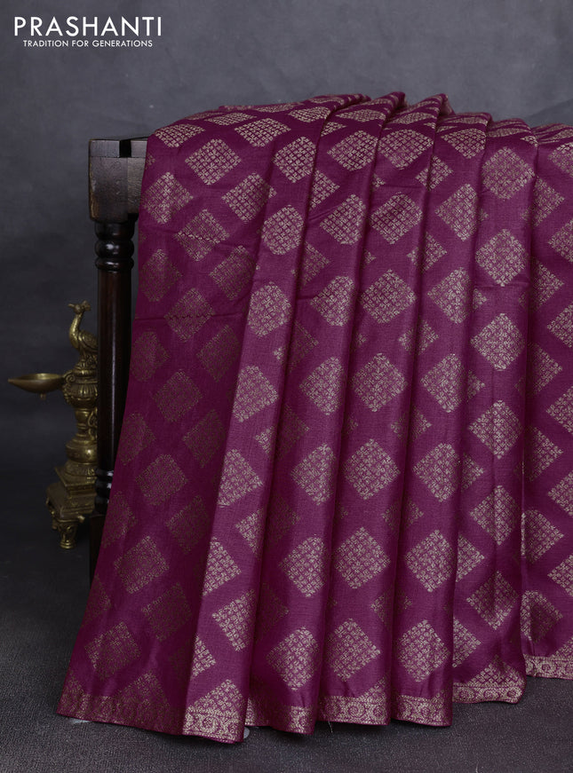 Banarasi tussar silk saree magenta pink and green with allover thread & zari woven geomatric buttas and small woven border