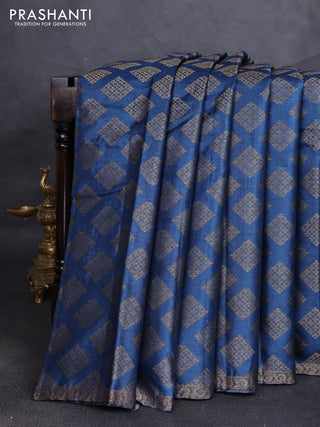 Banarasi tussar silk saree peacock blue and magenta pink with allover thread & zari woven geomatric buttas and small woven border