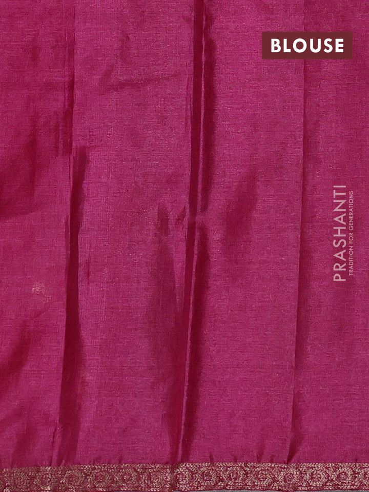 Banarasi tussar silk saree peacock blue and magenta pink with allover thread & zari woven geomatric buttas and small woven border