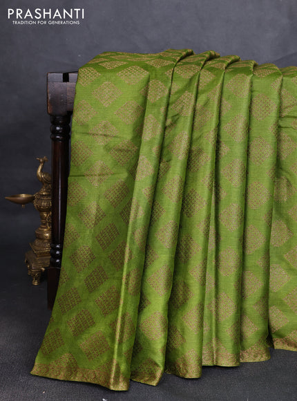 Banarasi tussar silk saree mehendi green and wine shade with allover thread & zari woven buttas and small woven border
